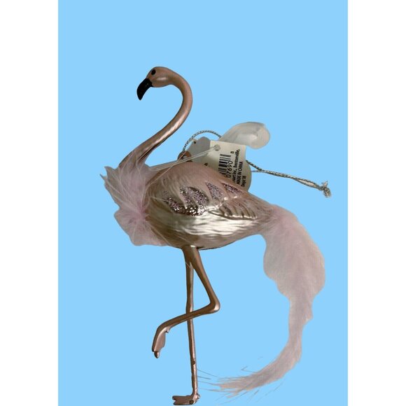 Pink Flamingo Ornament feathers glitter Barbiecore Tropical Coastal tiki - Picture 1 of 4